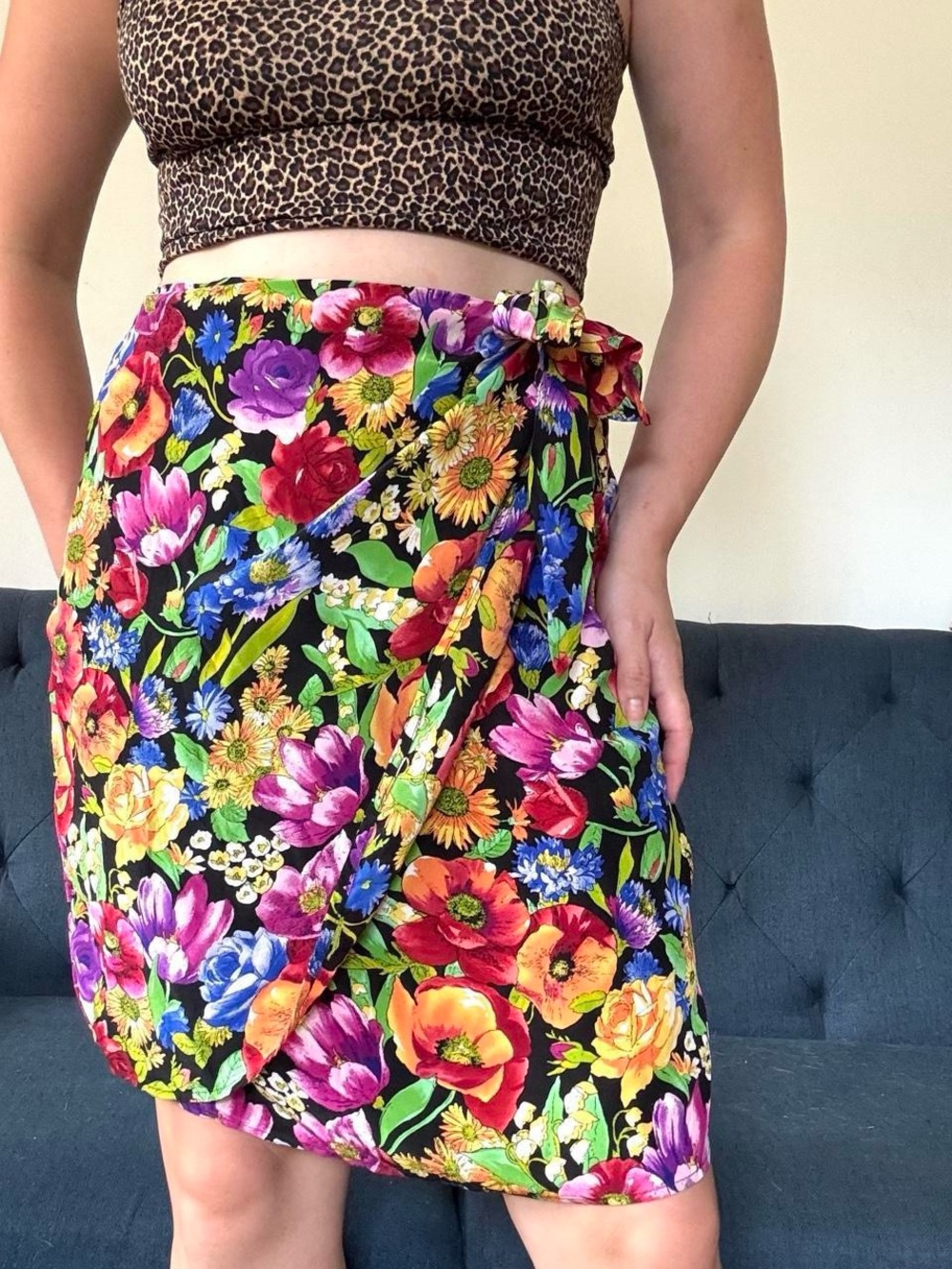 The Limited silk multicolored floral faux wrap skirt